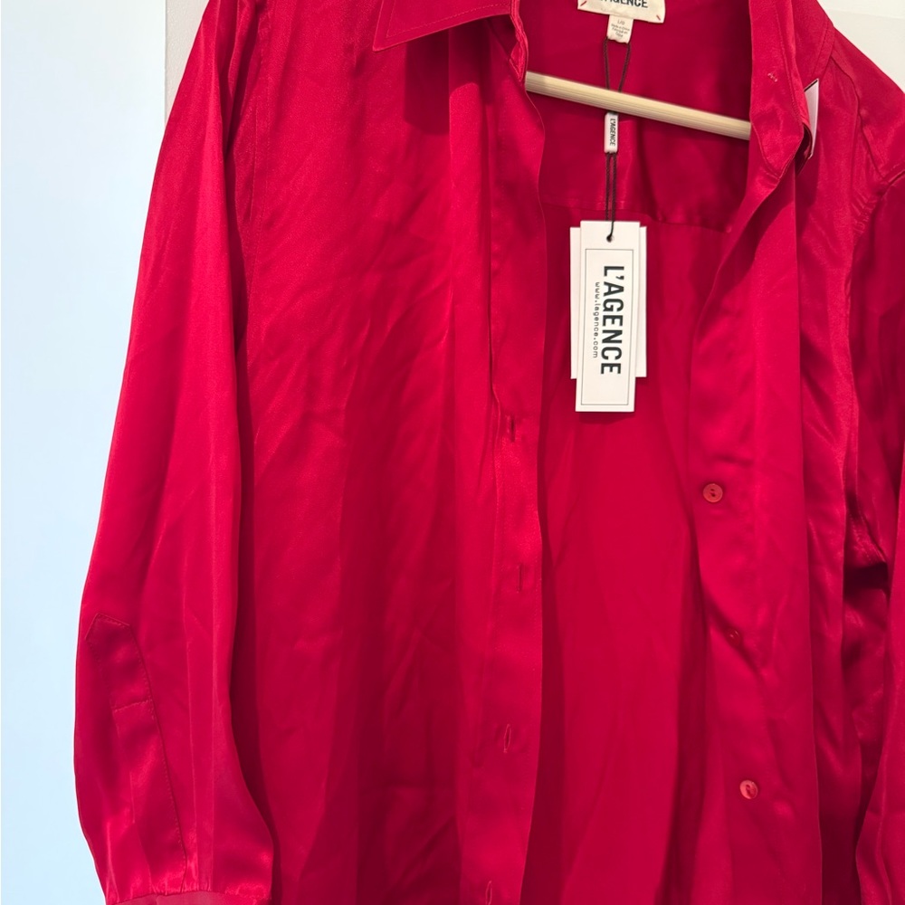 L'AGENCE Red 100% Silk Button-Up Shirt